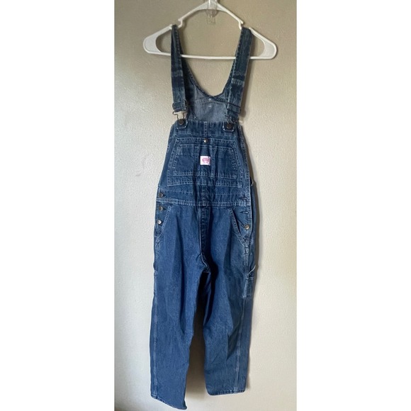 Womens KEY Bib Overalls Blue Denim Carpenter Style Vintage Workwear Size 4 REG - Picture 1 of 6